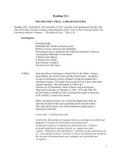 Reading 12A, &ldquo;The Doctor`s Trial: A Dramatization&rdquo;