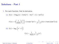 Solutions to today`s handout on differentiation, antidifferentiation