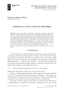 INDEXICALS AND NAMES IN PROVERBS