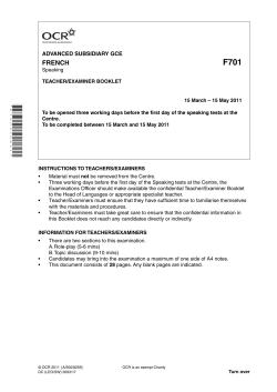 Question paper - Unit F701 - Speaking - Teacher / Examiner