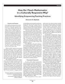 How Do I Teach Mathematics in a Culturally