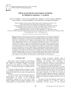 Effects of asteroid and comet impacts on habitats for lithophytic