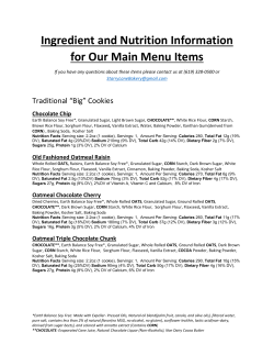 Ingredient and Nutrition Information for Our Main Menu Items