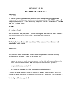 1 METHODIST HOMES DATA PROTECTION POLICY PURPOSE To