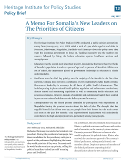 A Memo For Somalia`s New Leaders on The Priorities of Citizens
