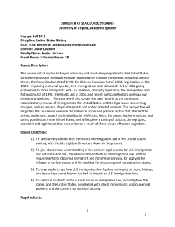 Fall 2015 Discipline: United States History H