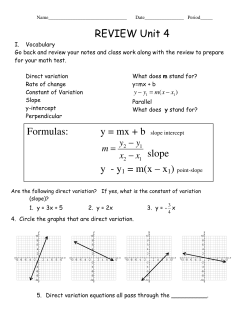 REVIEW Unit 4 Formulas: y = mx + b slope intercept
