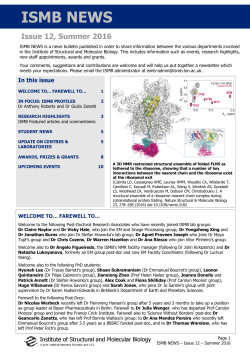 Summer 2016 news - Institute of Structural Molecular Biology