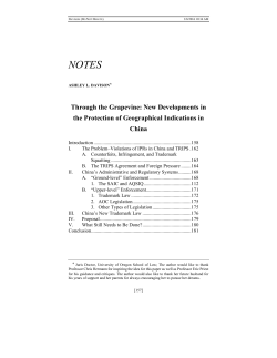 New Developments in the Protection of Geographical Indications in