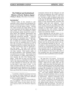 EARLY MODERN JAPAN SPRING, 2003 The Political and