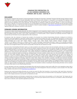 DISCLAIMER FORWARD LOOKING INFORMATION