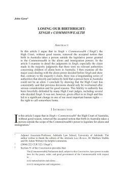 LOSING OUR BIRTHRIGHT: SINGH v COMMONWEALTH