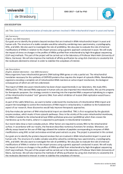 IDEX 2017 &ndash; Call for PhD JOB DESCRIPTION Job Title