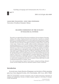 MEANING EMERGENCE IN THE ECOLOGY OF DIALOGICAL
