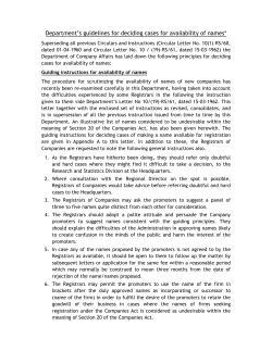 Department`s guidelines for deciding cases for availability of names*