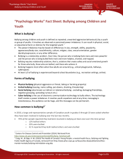 Psychology Works” Fact Sheet: Bullying Among Children And Youth