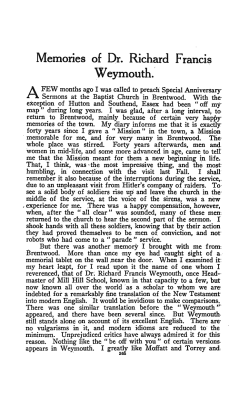 "Memories of Dr. R.F. Weymouth," Baptist