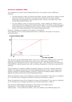 Imbalance tariffs for 2003