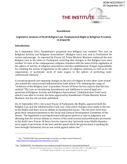 Kazakhstan Legislative Analysis of Draft Religion Law: Fundamental