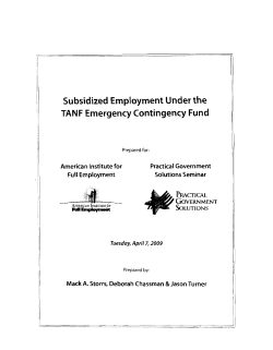 Subsidized Employment Under the TANF Emergency Contingency