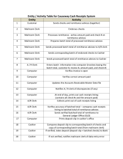 Entity / Activity Table for Causeway Cash Receipts System Entity