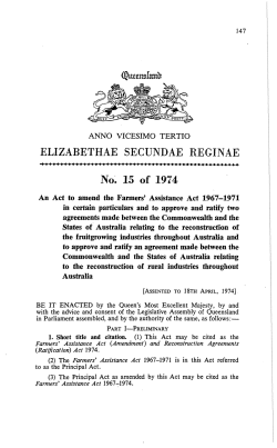 Farmers` Assistance Act (Amendment) and Reconstruction