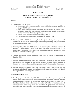 Preparations of Vegetables, Fruit, Nuts or other Parts of Plants