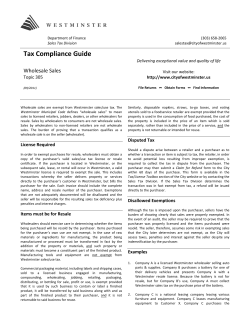 Tax Compliance Guide 305 - Wholesale Sales
