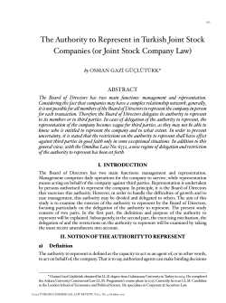 The Authority to Represent in Turkish Joint Stock Companies (or
