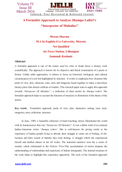 A Formalist Approach to Analyse Jhumpa Lahiri`s
