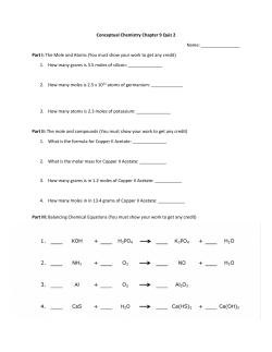 Conceptual Chemistry Chapter 9 Quiz 2 Name: Part I