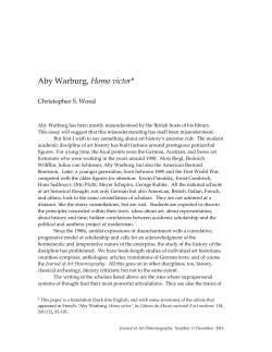Aby Warburg, Homo victor - Journal of Art Historiography