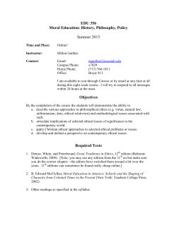 EDU 356 Moral Education: History, Philosophy
