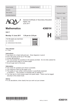 GCSE Mathematics Question Paper Unit 1H (Higher) June 2011