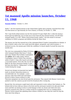 1st manned Apollo mission launches, October 11, 1968