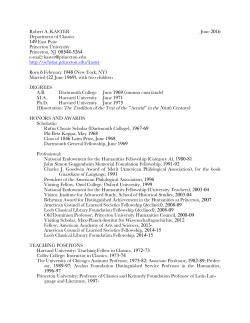 Robert A. KASTER June 2016 Department of Classics 149 East