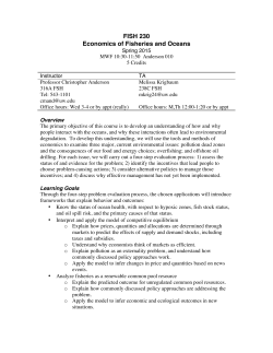 FISH 230 Economics of Fisheries and Oceans
