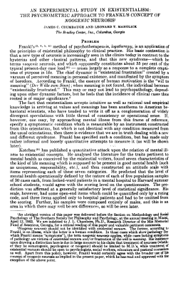 AN EXPERIMENTAL STUDY IN EXISTENTIALISM: THE