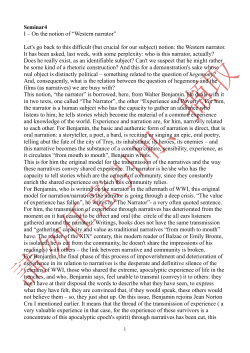 I &ndash; On the notion of &ldquo;Western narrator&rdquo; Let`s go back to this difficult