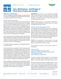 Care, Maintenance and Storage of YSI 6 Series Probes