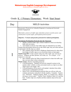 Grade: K -1 Primary Elementary Week: Start Smart MELD Activities