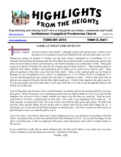 Northminster Evangelical Presbyterian Church FEBRUARY 2016