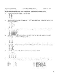 SUNY College @ Oneonta Chem. 112: Spring 2011 Exam 3A
