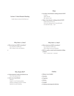 Lecture 7: Intra-Domain Routing What Why Inter vs. Intra? Why Inter