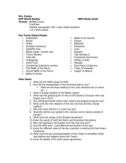 Mrs. Paulus GHP World Studies WWI Study Guide Format: Multiple
