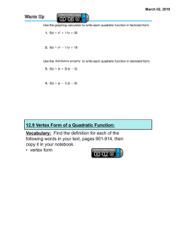 12.9 Vertex Form of a Quadratic Function