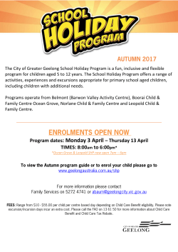 Program dates: Monday 3 April &ndash; Thursday 13 April TIMES: 8:00am