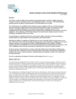 Restore Colorado`s Aid to Needy Disabled (AND) Program Fact Sheet