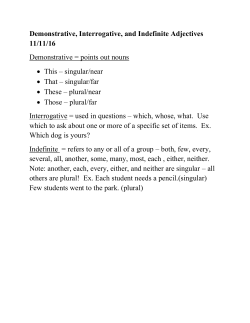 Demonstrative, Interrogative, and Indefinite Adjectives 11/11/16