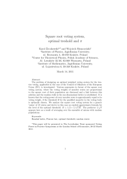 Square root voting system, optimal treshold and π